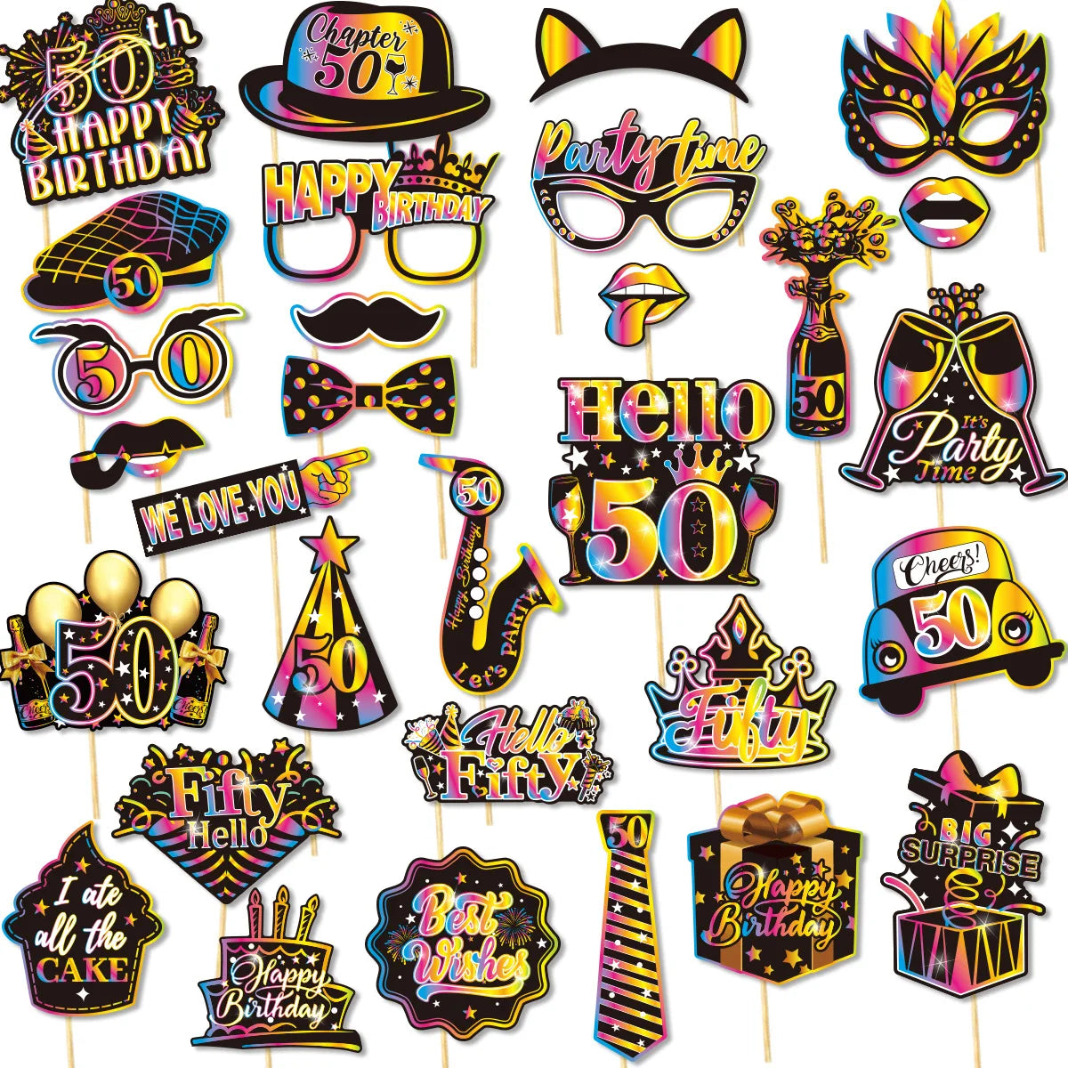 masques fête multicolores holographiques anniversaire noir blanc piquets variété motifs festive