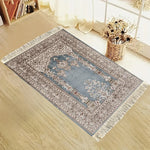 tapis prière islamique traditionnel bleu clair motifs floraux polyester lavable machine voyage usage intérieur