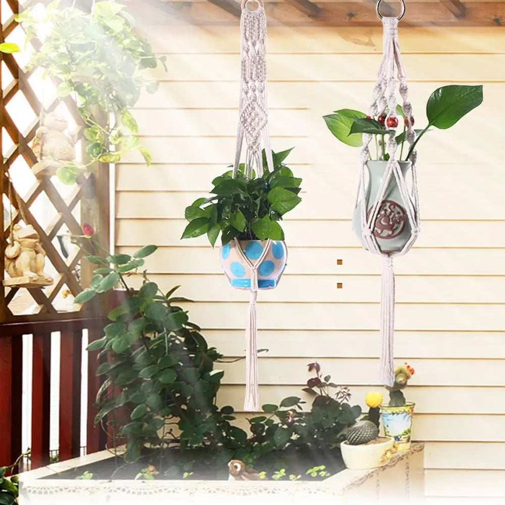 support plante suspendue macramé blanc cassé artisanal anneau métallique pot plante balcon jardinintérieur