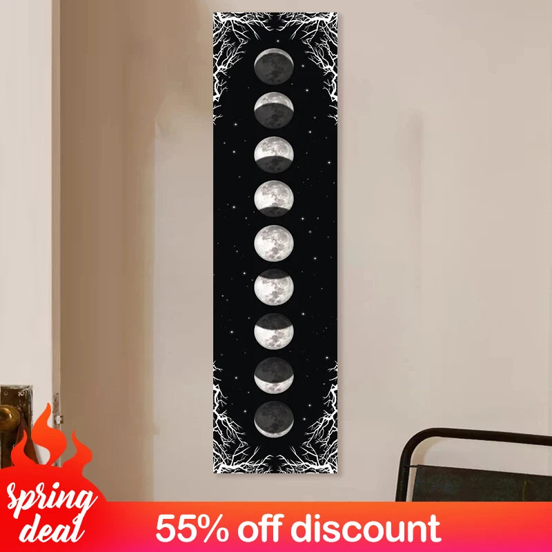 tapisserie moderne phase lune ciel étoilé noir blanc tenture murale minimaliste fleur jacquard polyester