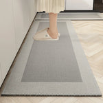 tapis cuisine extérieur moderne gris clair absorbant liquides bordure contrastée texture tissée chenille polyester