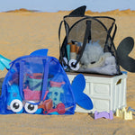 sac plage polyestère réutilisable orange vert bleu noir poisson transparent enfant pelle seau jouets