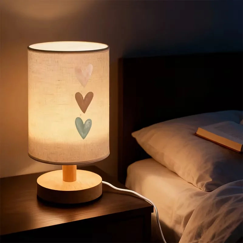lampe table moderne tissu cœurs beige marron clair led usb tactile chambre coucherDecorationChambre CadeauFinitionBois