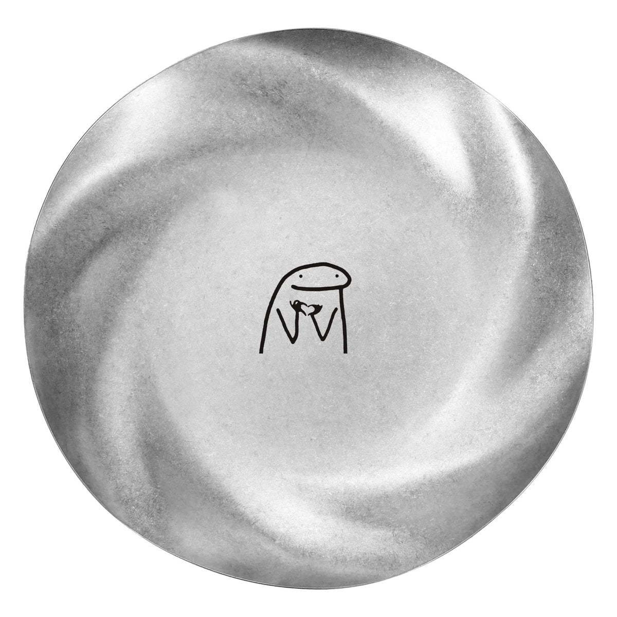 assiette ronde acier inoxydable argent antique texture métallique moderne logo gravé second cup