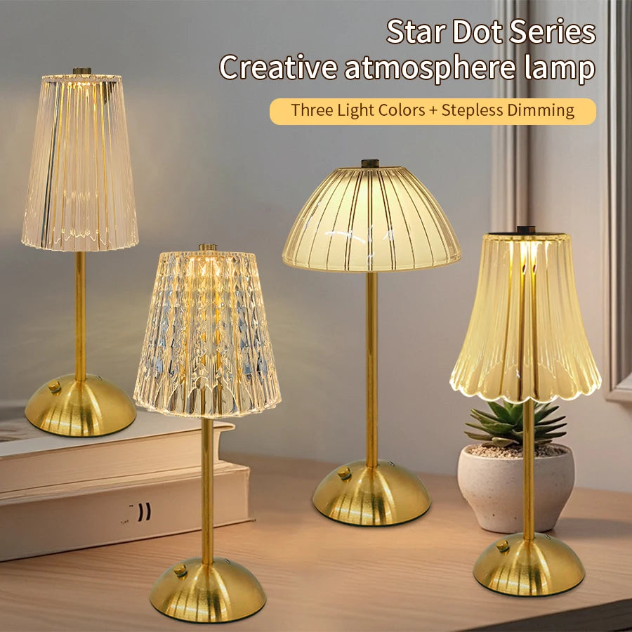 lampe table or transparent moderne rechargeable capteur tactile points élégante usb type