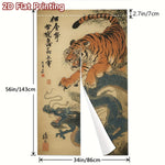 rideau japonais traditionnel noren motif tigre dragon calligraphie clips magnétiques orange noir cuisine maison