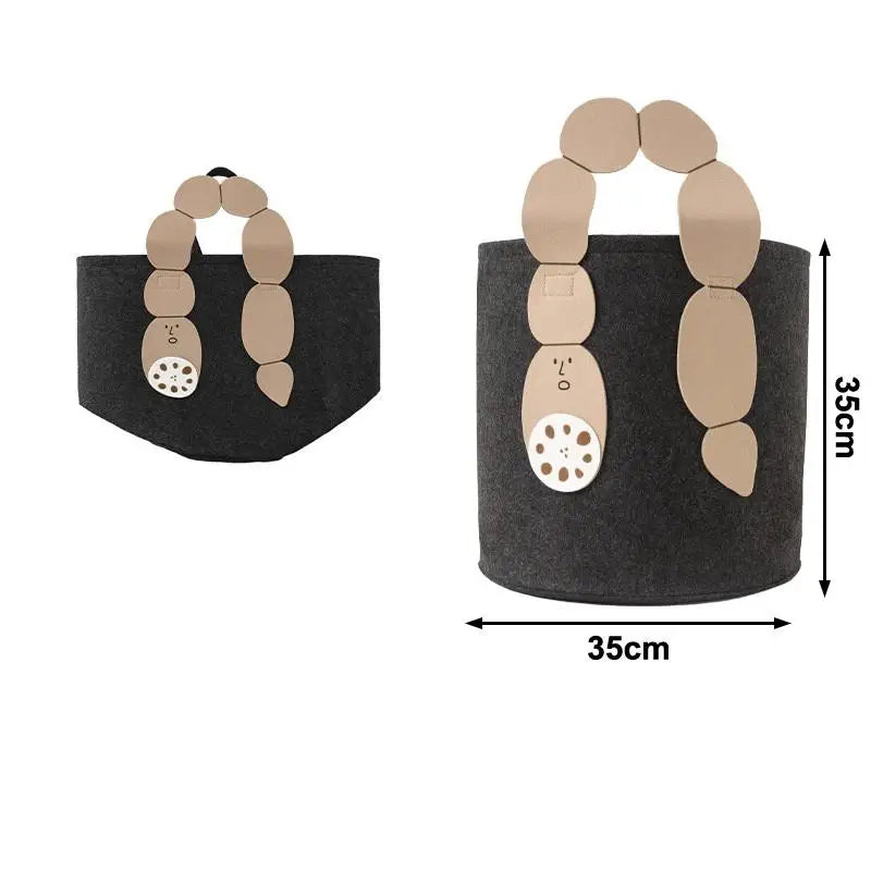 panier rangement pliable créatif motifs souriants poignées détachables gris marron rose enfantin