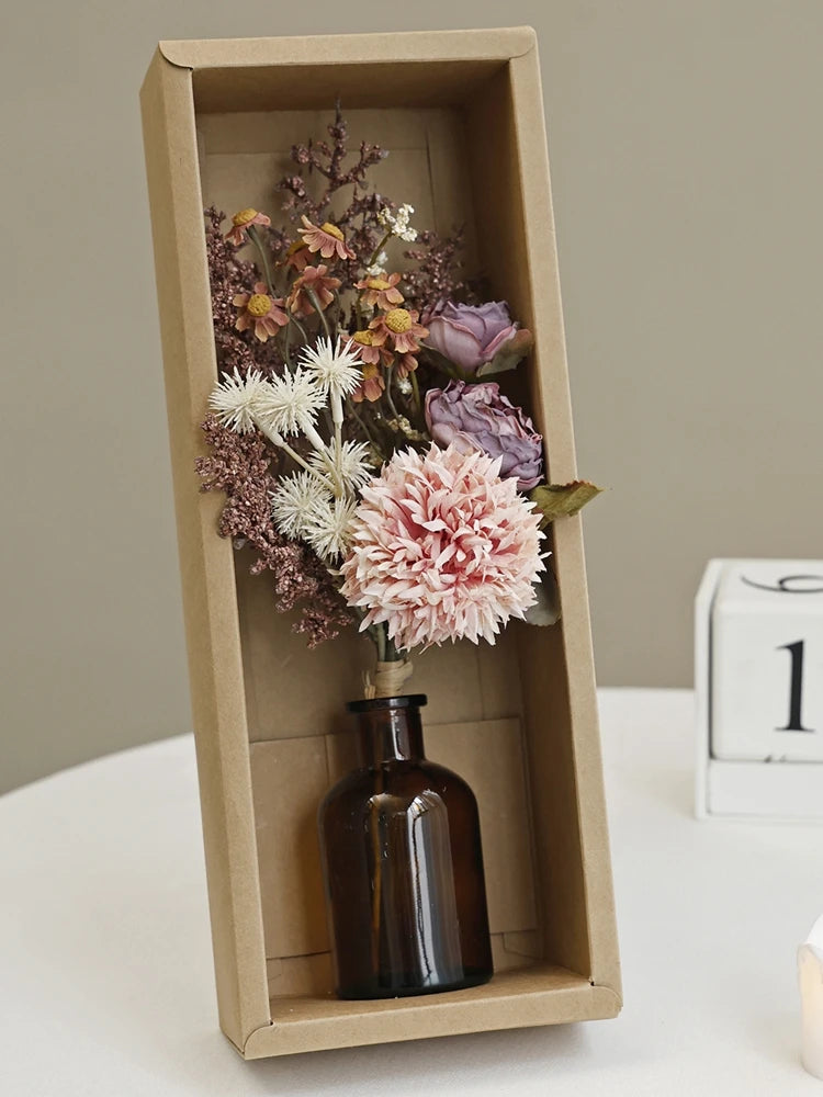bouquet séché fleurs artificielles pivoine blanc rose beige doré vase boîte présentation intérieurDecorationMaisonFete