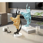 statue abstraite contemporaine noir doré blanc bleu base plate moderne minimaliste ornement décoration