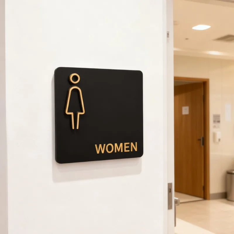 panneau toilette moderne adhésif symbole homme femme wc handicapé noir doréscrição