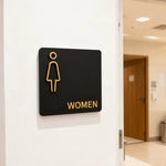 panneau toilette moderne adhésif symbole homme femme wc handicapé noir doréscrição