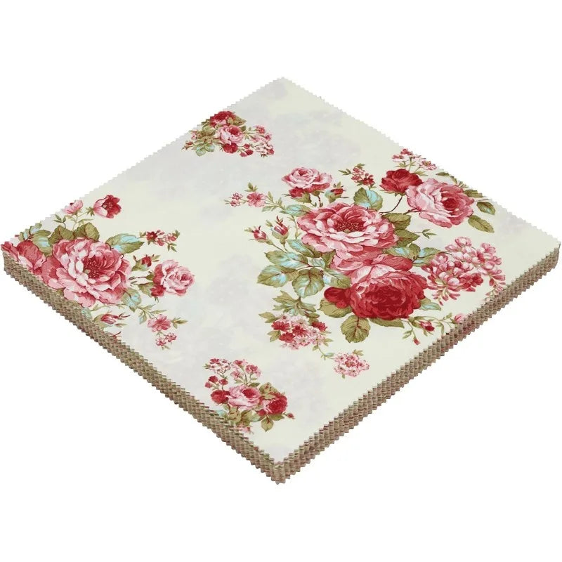 tissu imprimé patchwork 42 pièces fleurs vintage rose vert beige