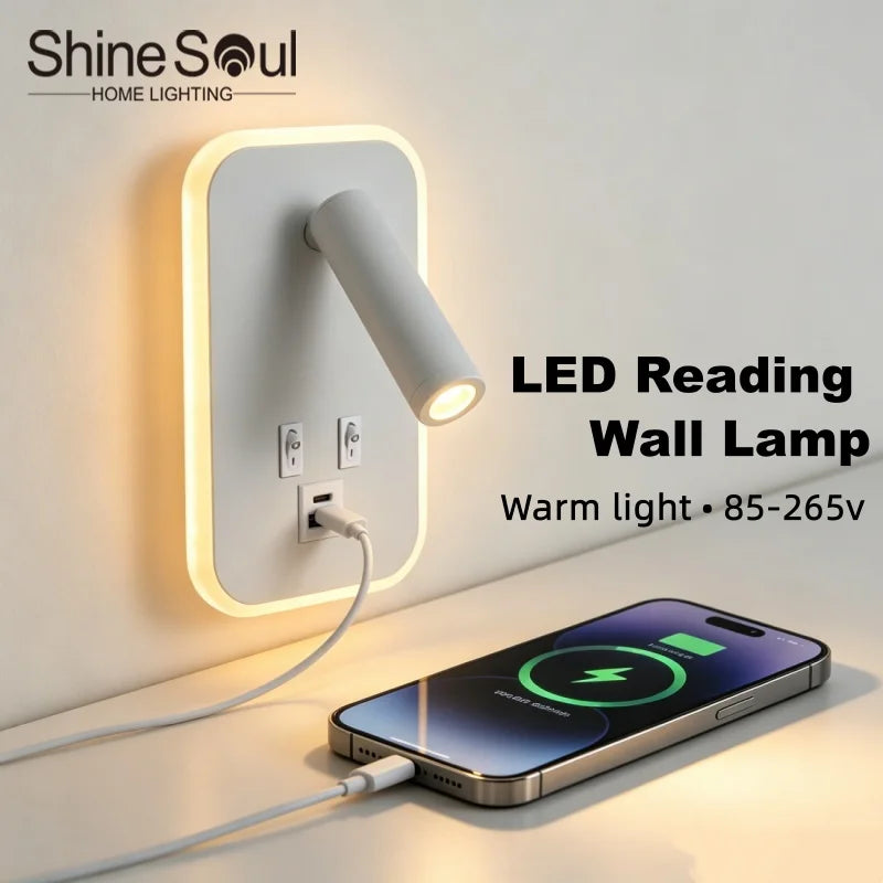 lampe murale led lecture moderne blanc noir cuivre usb projecteur backlight chambre entree