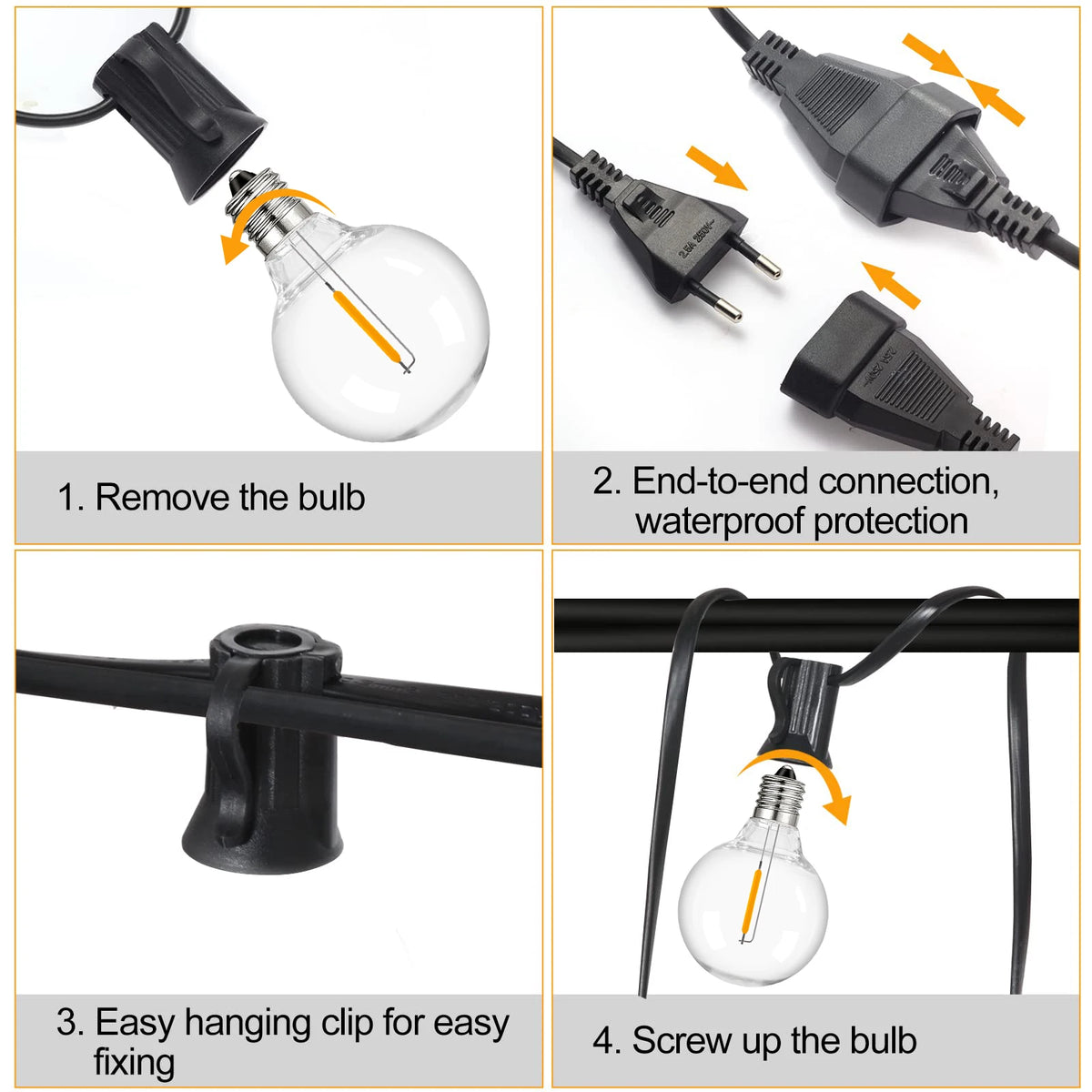 guirlande lumineuse extérieure led jaune orangé industrielle vintage 10m 15lamps imperméable ip44