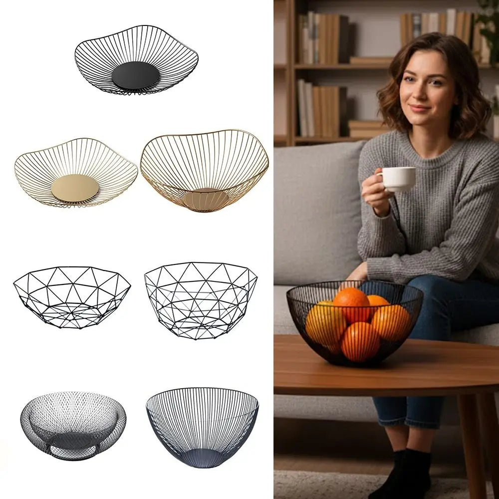 corbeille fruits métal noir doré maille géométrique moderne rangement cuisine