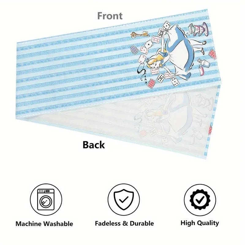nappe polyester alice pays merveilles rayures bleues motif lapin cartes jouer décoration intérieur festive