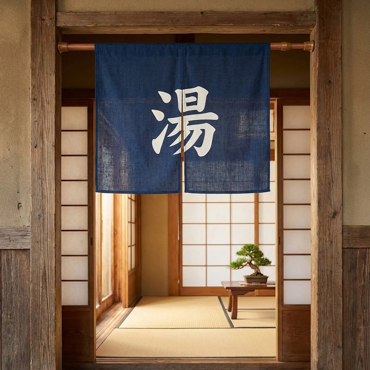 rideau japonais bleu blanc ondes fuji clips translucide traditionnel 55cm 90cm