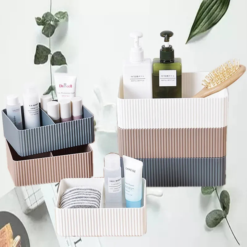 boîtes rangement gris blanc rayées modernes empilables 2l charge2kg cosmétiques lunettes ciseaux télécommande