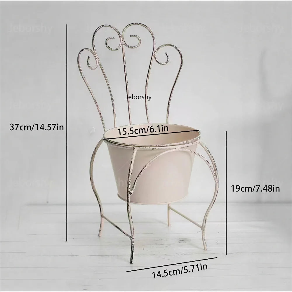 support plante chaise vintage blanche floral élégant maison jardin balcon