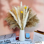 bouquet pampas séchés boho décoration intérieure beige crème marron clair fibres fines ruban vase
