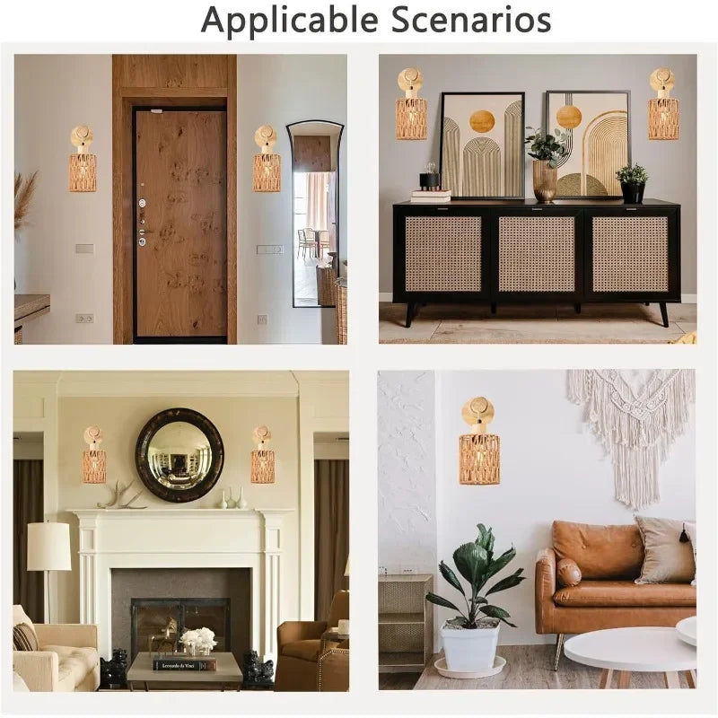 lampe murale rustique corde tressée bois naturel éclairage chambre coucher boho chic entrée salle