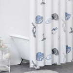 rideau douche moderne motif marin coquilles étoiles mer blanc bleu gris