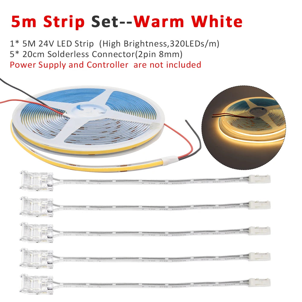 bande led cob 24v blanc chaud naturel froid 3000k 4000k 6000k moderne automatique capteur