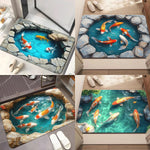 tapis moderne poissons carpes bleu blanc orange jaune gris antidérapant résistant décoloration utilisation bain