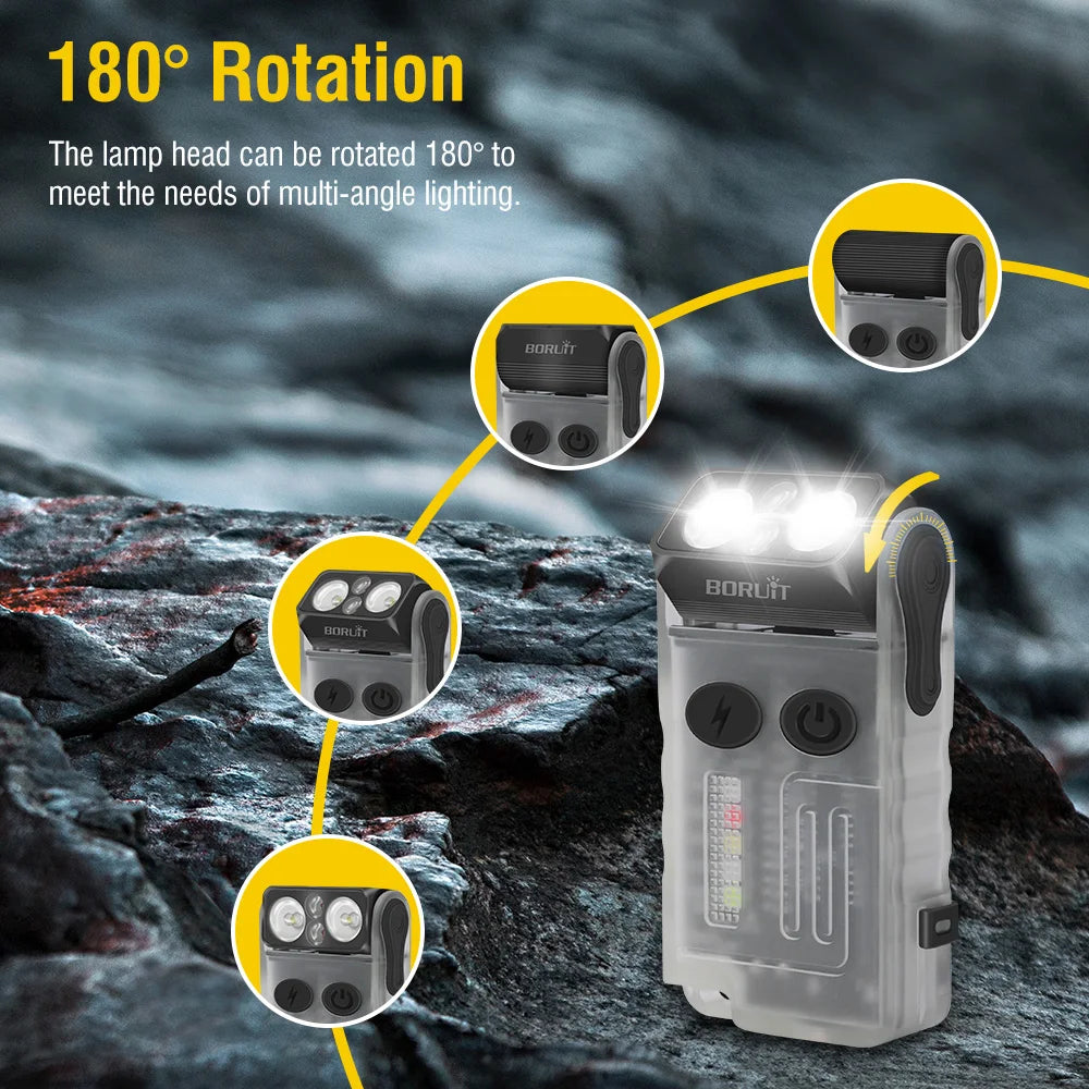 lampe torche rechargeable led transparente noire intense mode auto défense camping