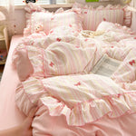ensemble literie rose clair papillons brodés pièces housse taies d'oreiller doux romantique