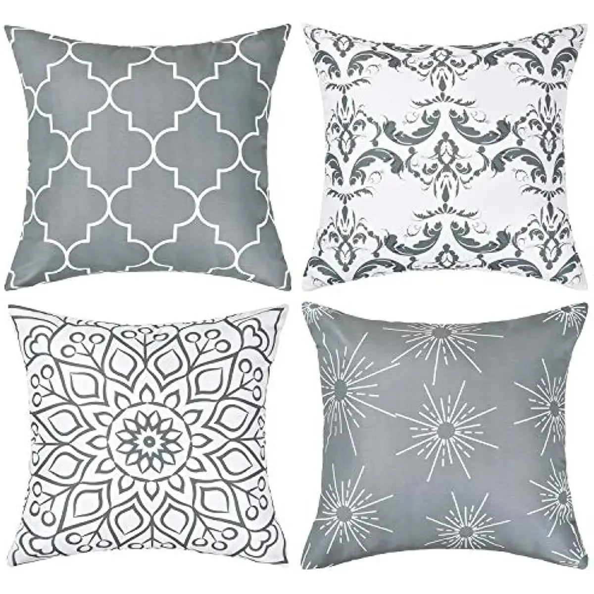 housse coussin gris motif géométrique moderne 40x40 45x45 50x50 60x60 polyester fixations