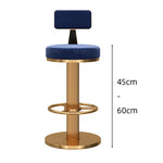 tabourets bar velours bleu marine gris rose contemporains assise dorée pieds métal adjustable