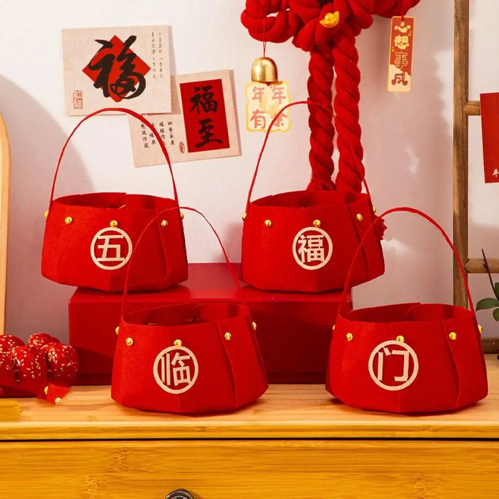 sac main rouge imprimé chinois poignées dorées classique opaque festive 23x15x11 cm