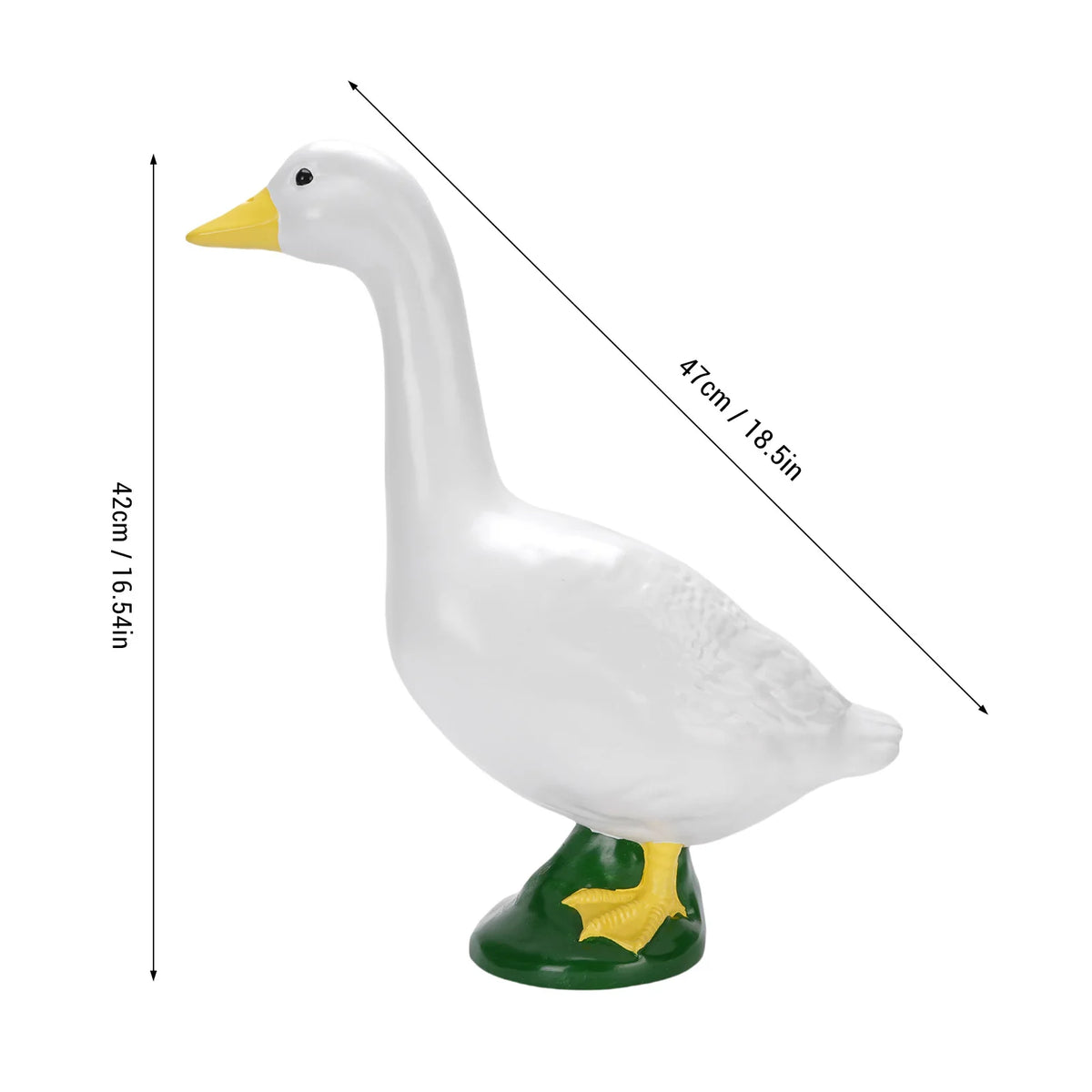 statue canard blanc plumes decoratif exterieur base verte pieds jaunes