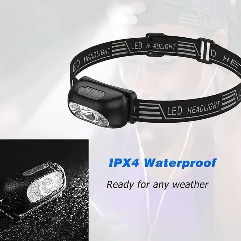 lampe frontale led rechargeable usb puissante portable camping pêche urgence sensoriel chargeur moderne pratique