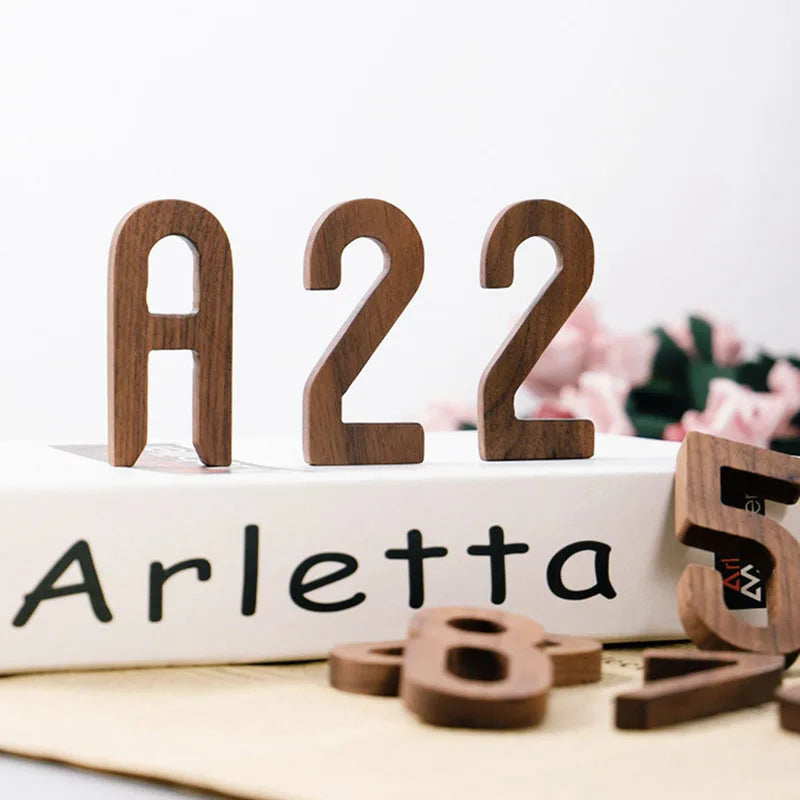 plaque porte numéro maison bois noyer poli adhésif classique marron clair 3d lettres graine