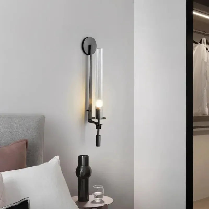 lampes murales modernes or noir abat jour verre rayures ampoule filament apparent chambre cuisine