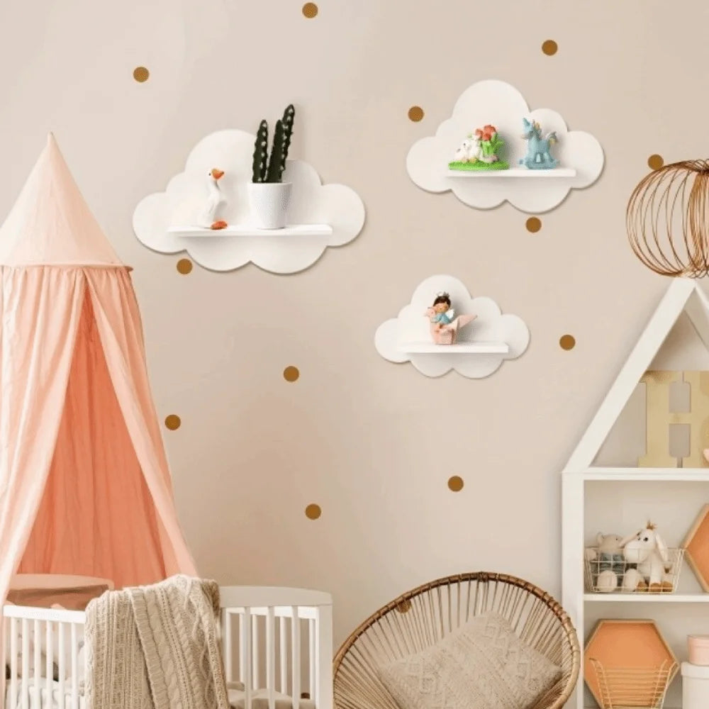 étagères murales nuage blanches minimalistes adhésives bois chambre salon