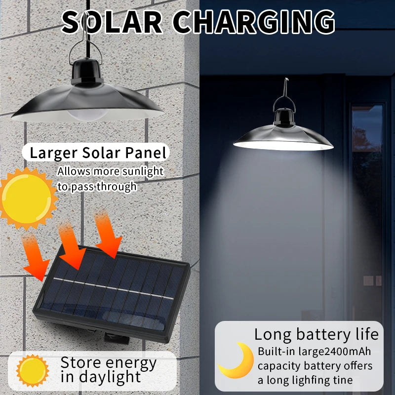 lampe solaire suspendue moderne noire télécommande panneau solaire ip65