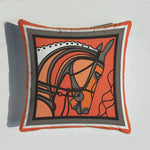 coussin decoratif velours orange motif cheval moderne bord doré 45x45cm sofa decoration