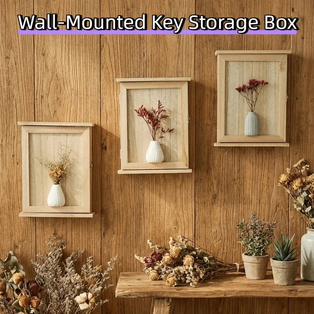 boîte clés murale bois naturel rustique vase fleurs séchées vis fixations entrée salon vintage