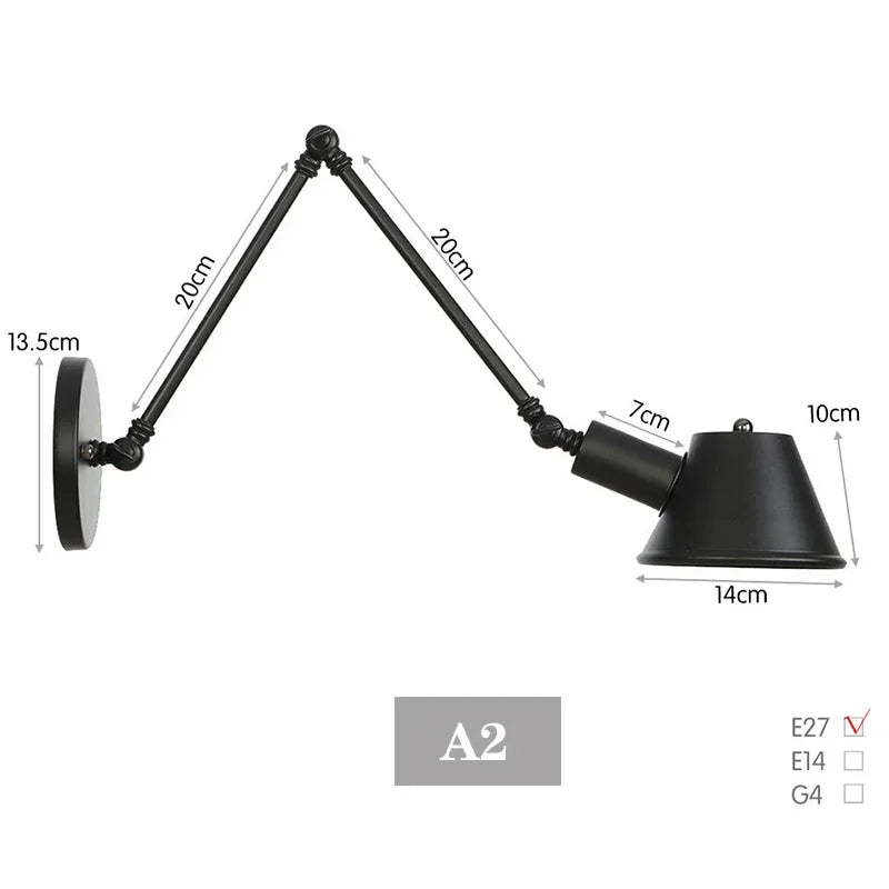 lampe murale articulée industrielle noir fixée éclairage chambre cuisine