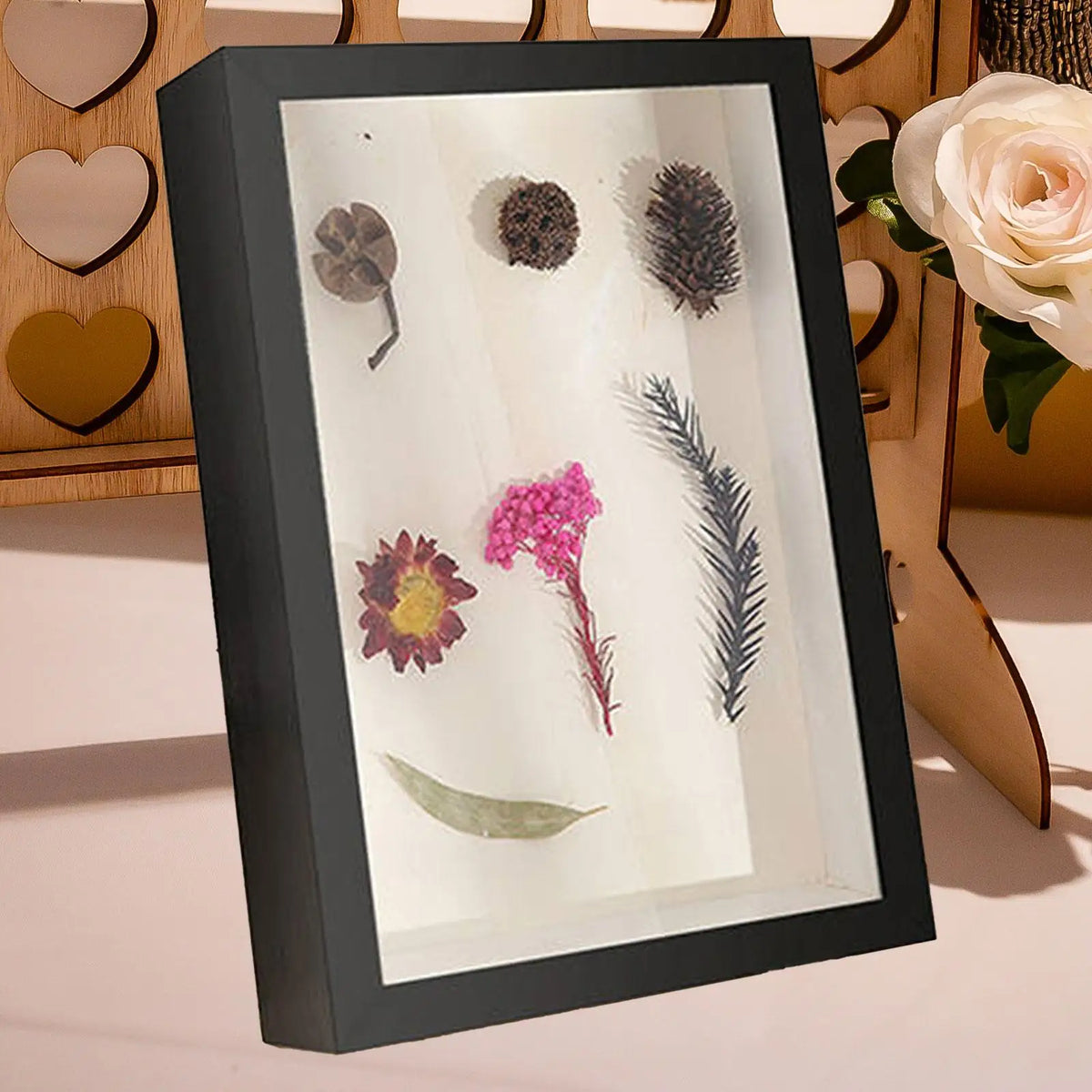 cadre photo bois transparent moderne minimaliste photos fleurs séchées diy décoration muralement vide