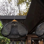 suspension lumineuse rattan tressé noir moderne rustique crochets câble électrique 60 80 cm