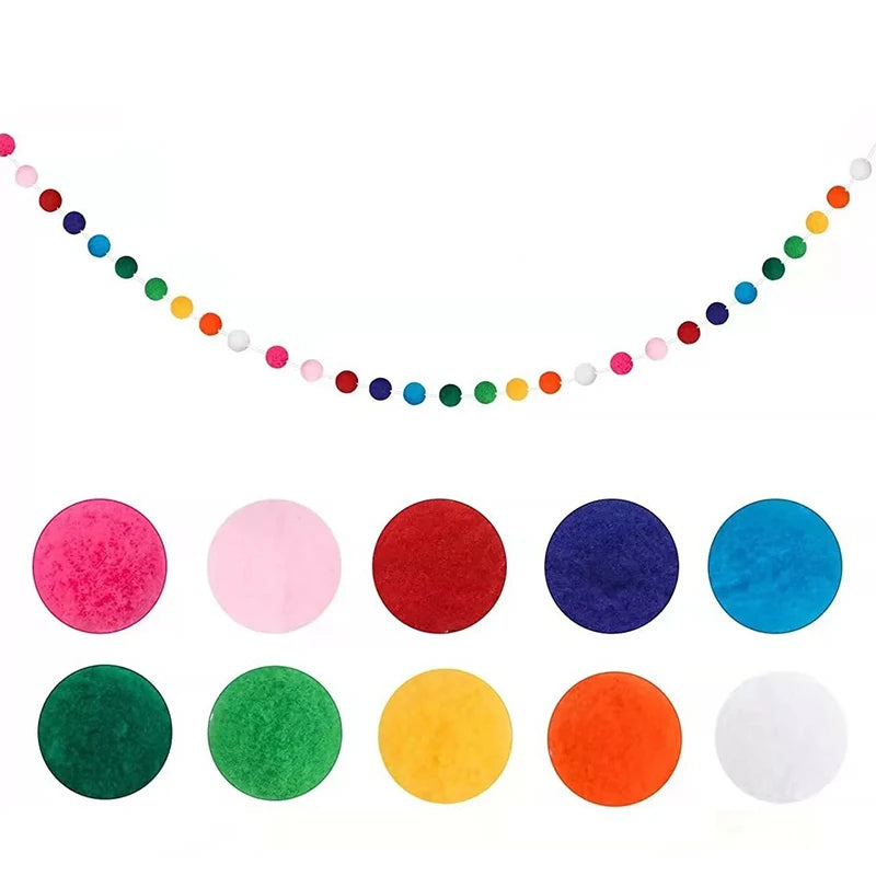 guirlande pompons rose jaune vert bleu blanc noir décoration enfant anniversaire noel mariage festivités
