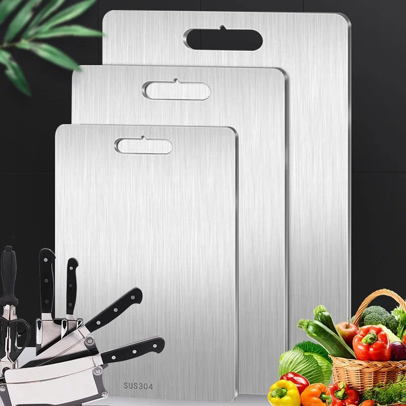 planche découper acier inoxydable rectangle moderne poignée intégrée taille medium large extra large respectueux