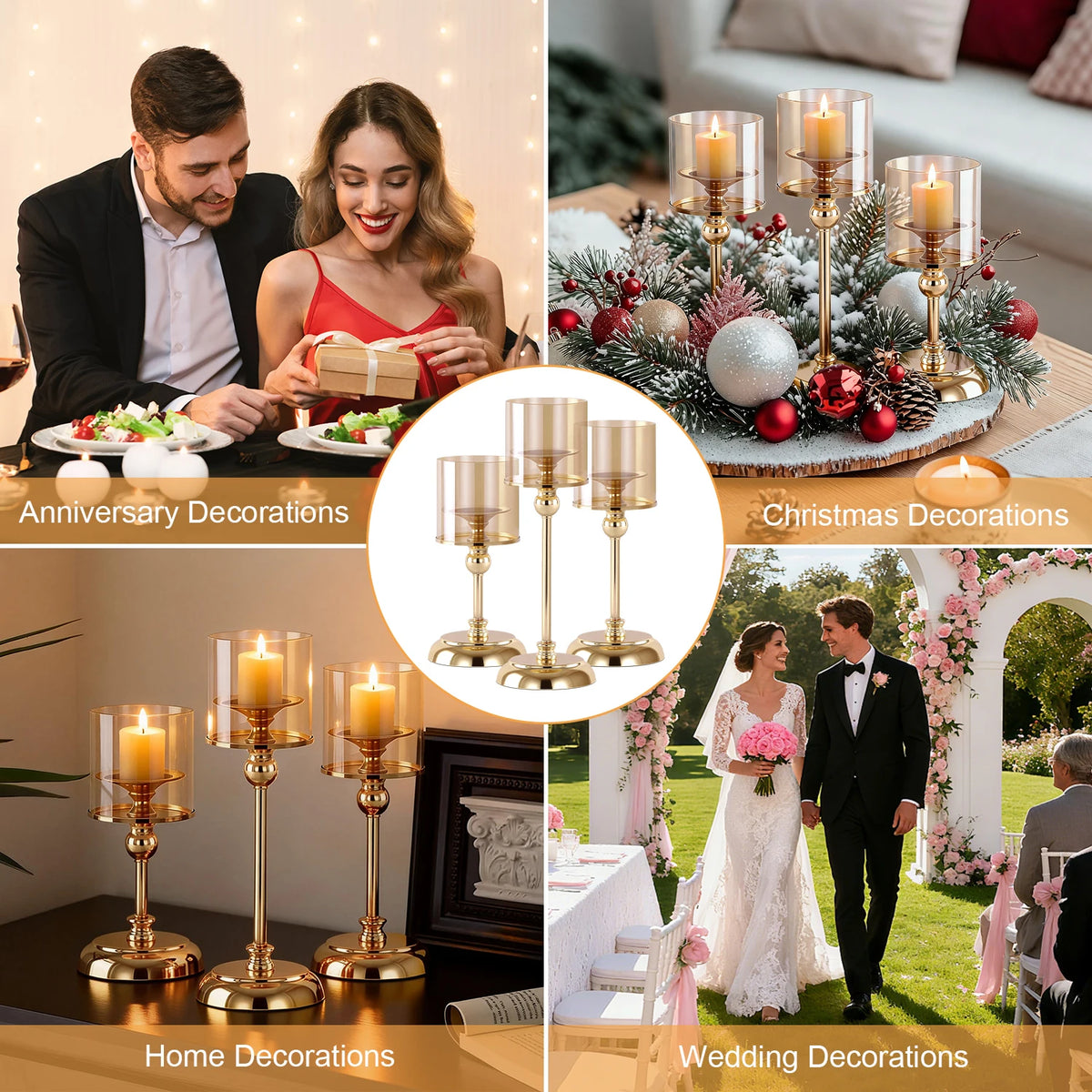 bougeoirs or transparents classiques supports bougies mariage fêtes tables