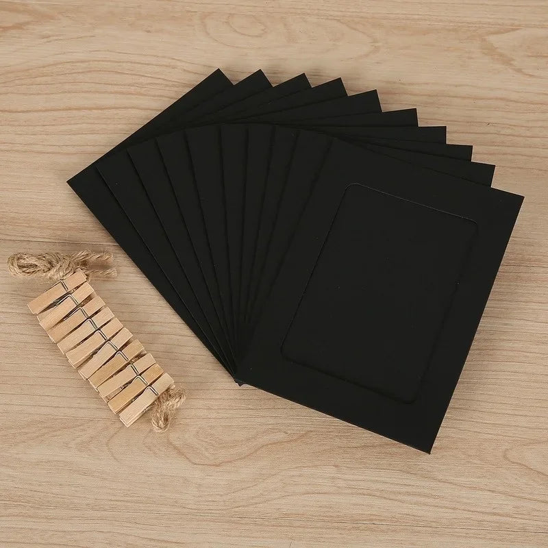 cadres photo carton corde linge pinces linge bois marron clair blanc noir rustic