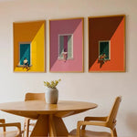 tableaux abstraits contemporains décoration murale chambre salon pièces géométriques colorées jaune rose orange bleu