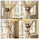 accessoire fenêtre fleurs crochet tissu texturé clips beige marron clair decoratif artisanal